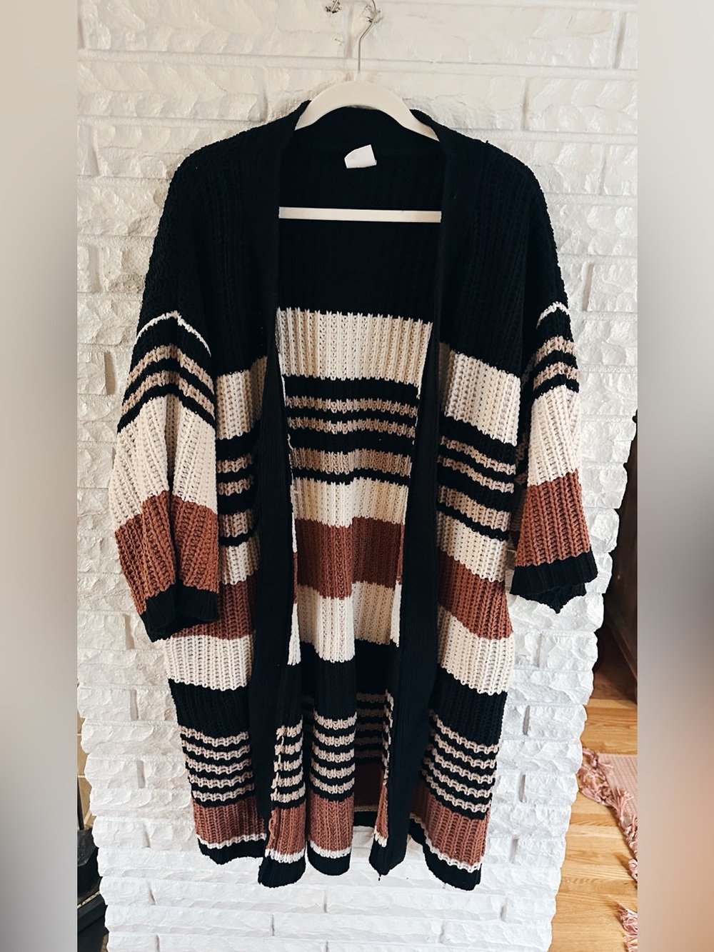 By Together Open-Front Striped Cardigan Sweater - Black, Cream & Brown